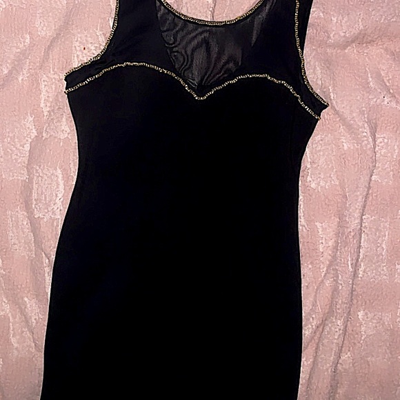 Little Black Dress With Gold & Mesh Details - Picture 3 of 4